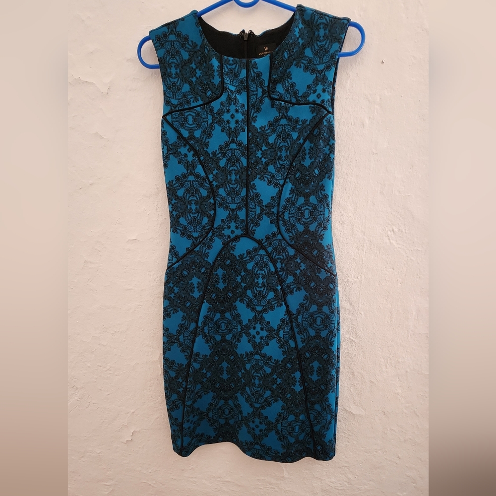 Blue Dress with Floral Lace Pattern